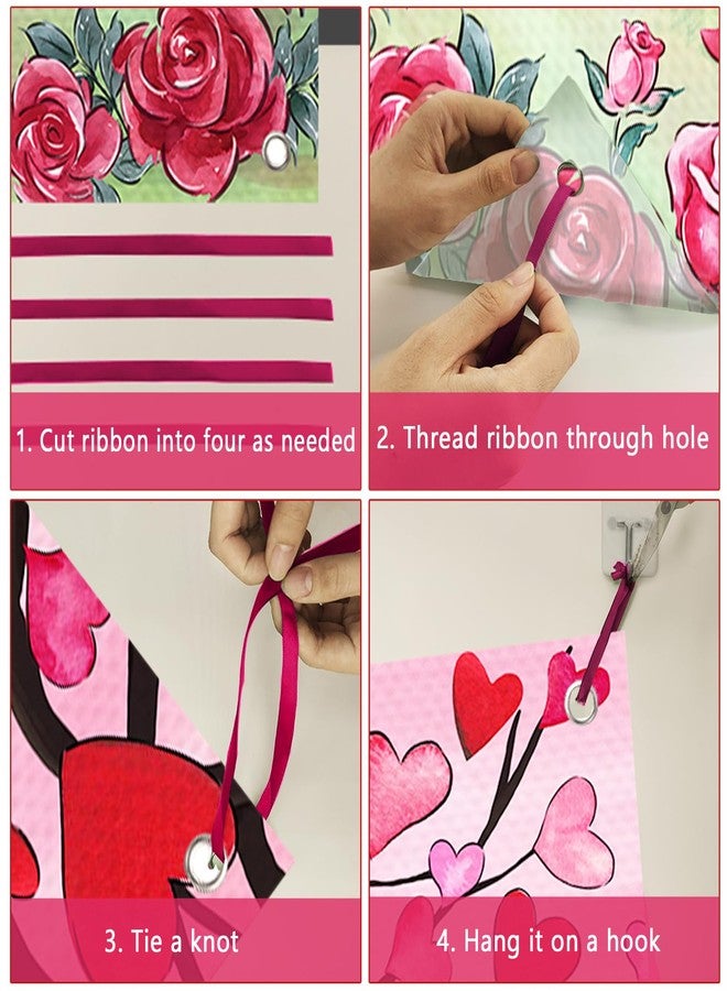 Bolisom Hello Valentine's Day Dogs Door Cover Decorations, Pink Red Love Heart Tree Rose Flower Front Door Banner Background Pet Lover Gift, Anniversary Wedding Indoor Outdoor Home Decor 3 x 6 FT - Image 4